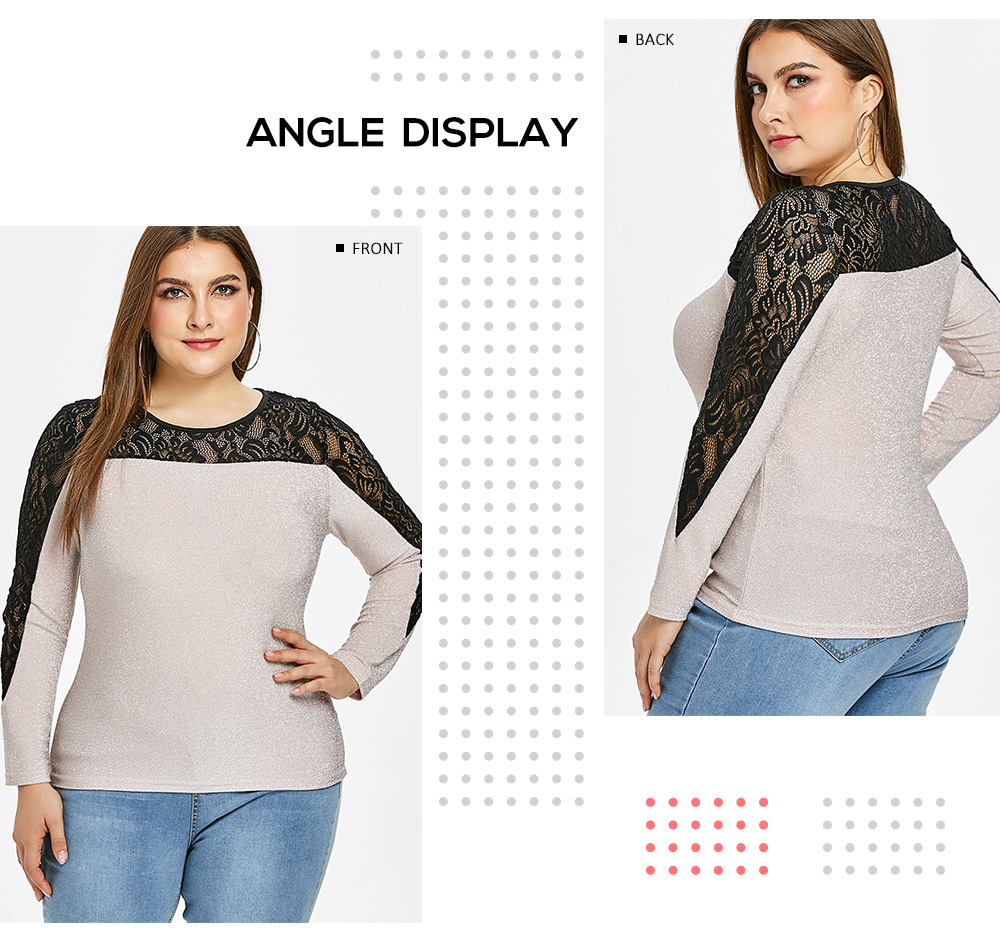 Plus Size Lace Insert Sparkly T-shirt