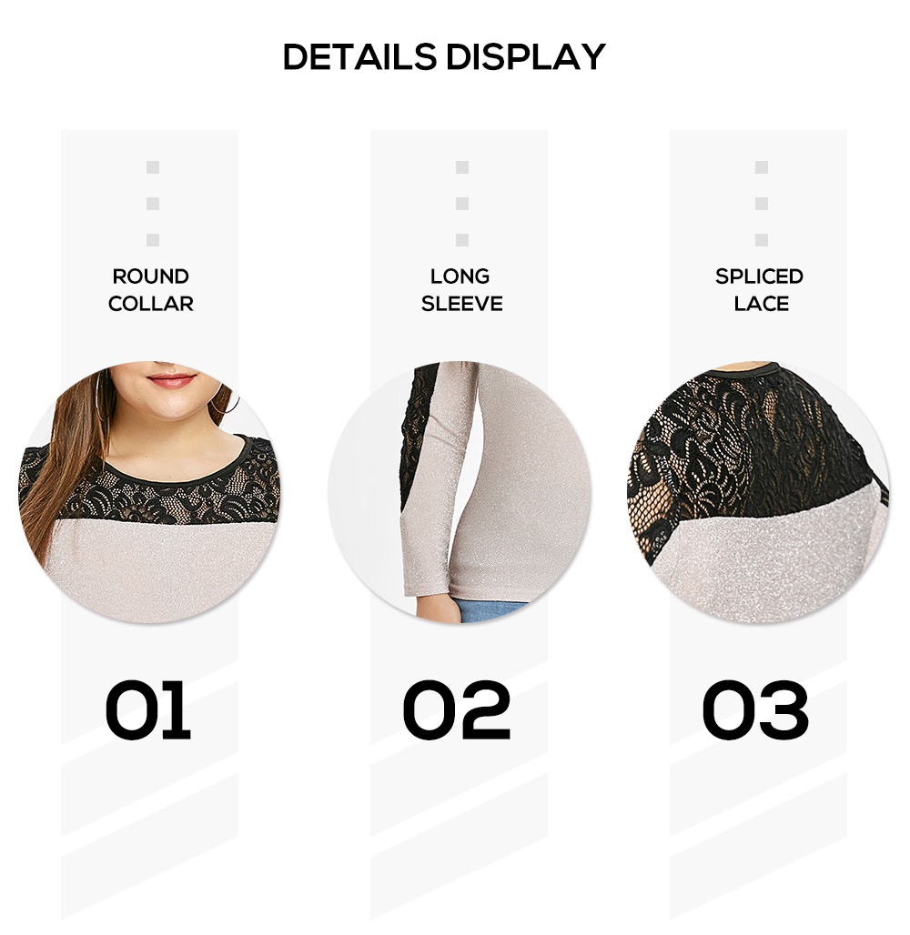 Plus Size Lace Insert Sparkly T-shirt