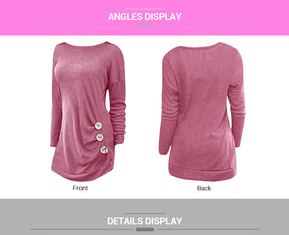 Side Button Detail Plus Size Long Sleeve T-shirt