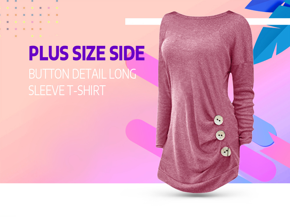 Side Button Detail Plus Size Long Sleeve T-shirt