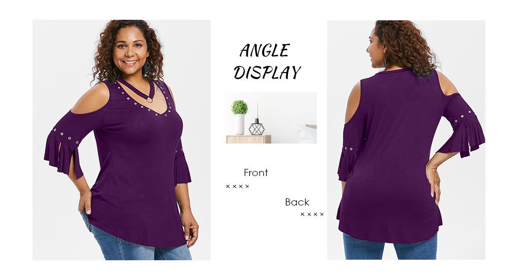 Plus Size V Neck Split Sleeve T-shirt