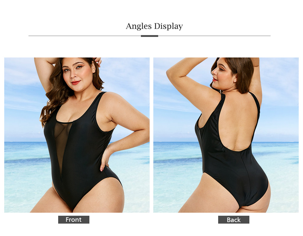 Plus Size Mesh Panel Backless One Piece Swimsuit