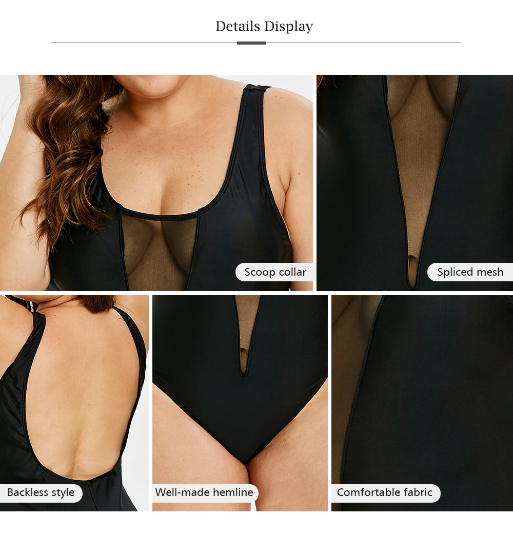 Plus Size Mesh Panel Backless One Piece Swimsuit