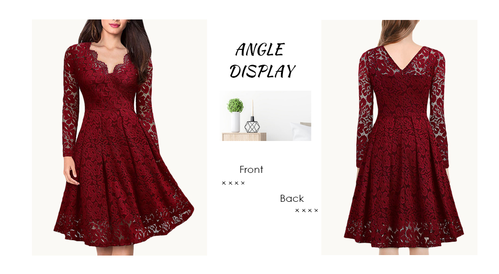 Lace V Neck Long Sleeves Swing Dress