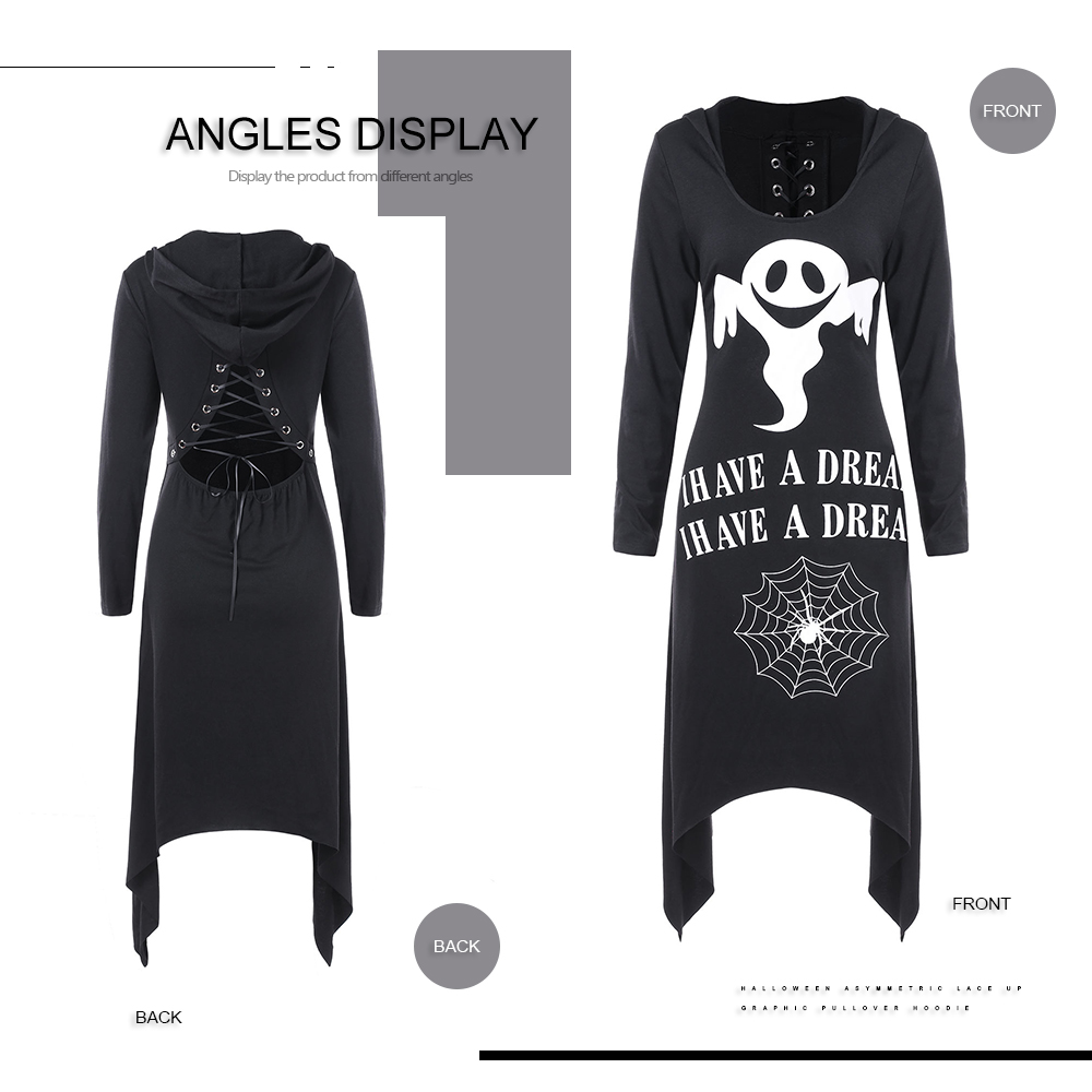 Halloween Letters Lace Up Longline Hoodie