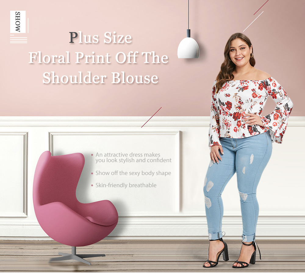 Floral Print Plus Size Off The Shoulder Blouse
