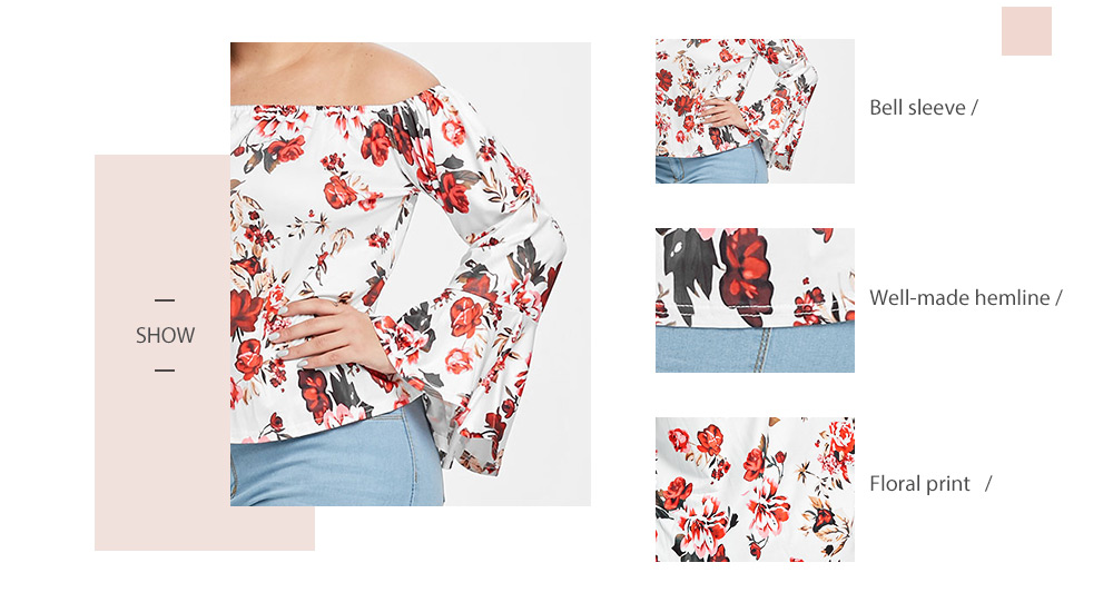 Floral Print Plus Size Off The Shoulder Blouse