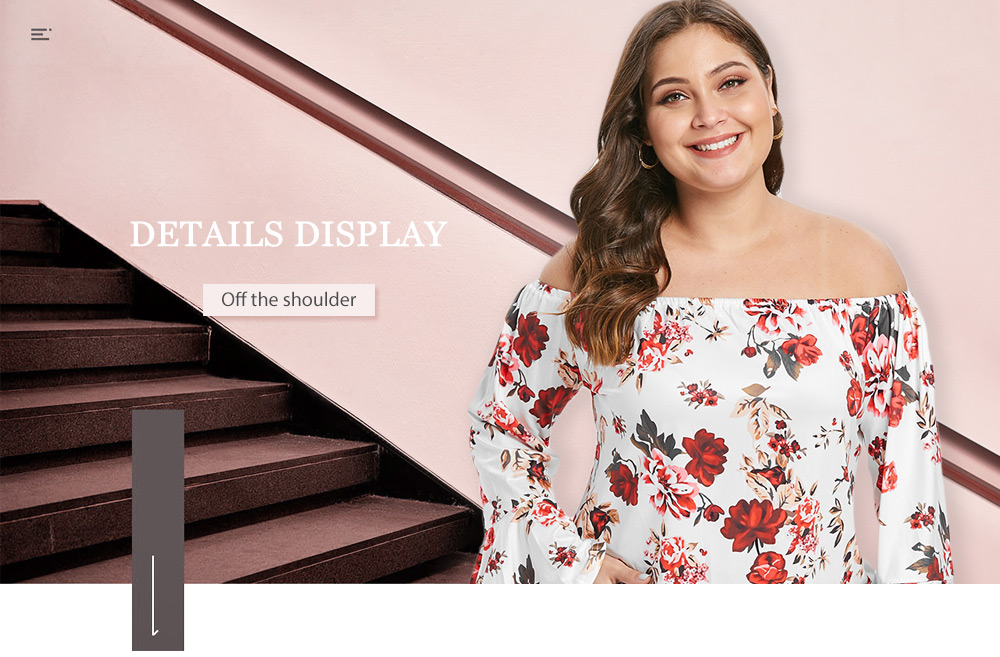 Floral Print Plus Size Off The Shoulder Blouse