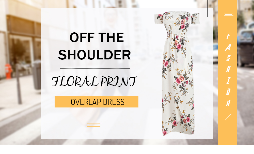 Off The Shoulder Floral Print Overlap Dress