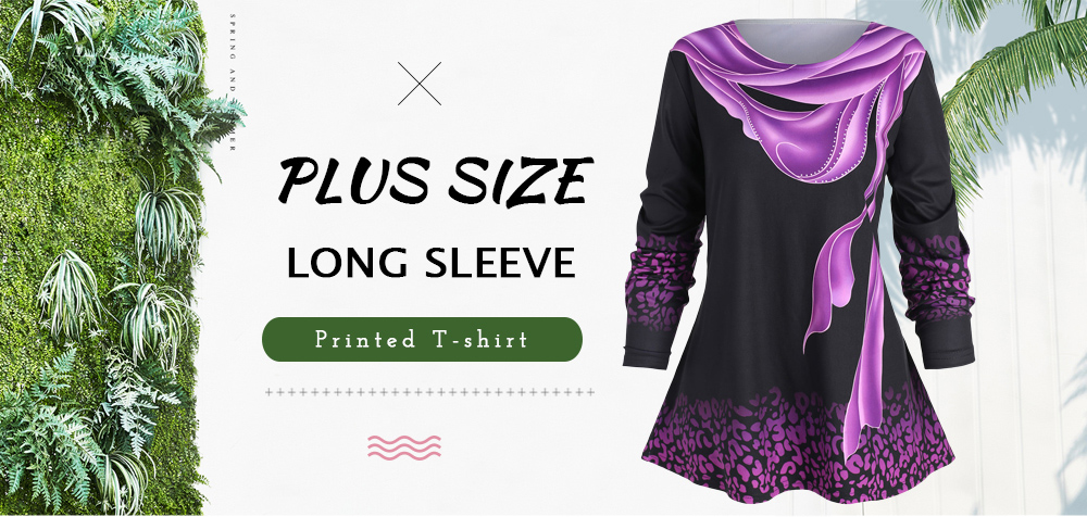 Plus Size Long Sleeve Printed T-shirt