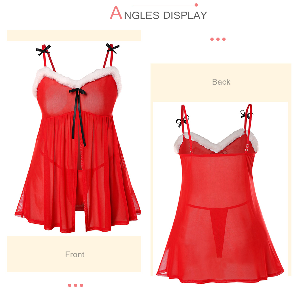 Plus Size Christmas Bowknot Embellished Babydoll