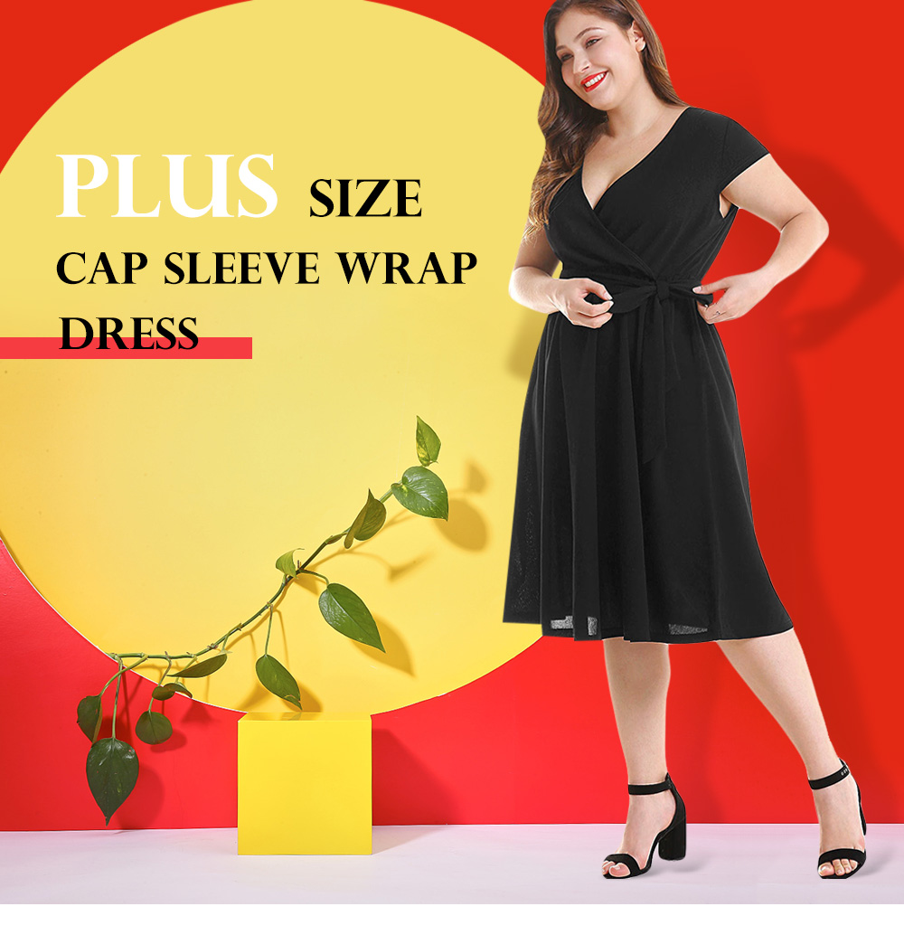 Plus Size Cap Sleeve Knee Length Dress