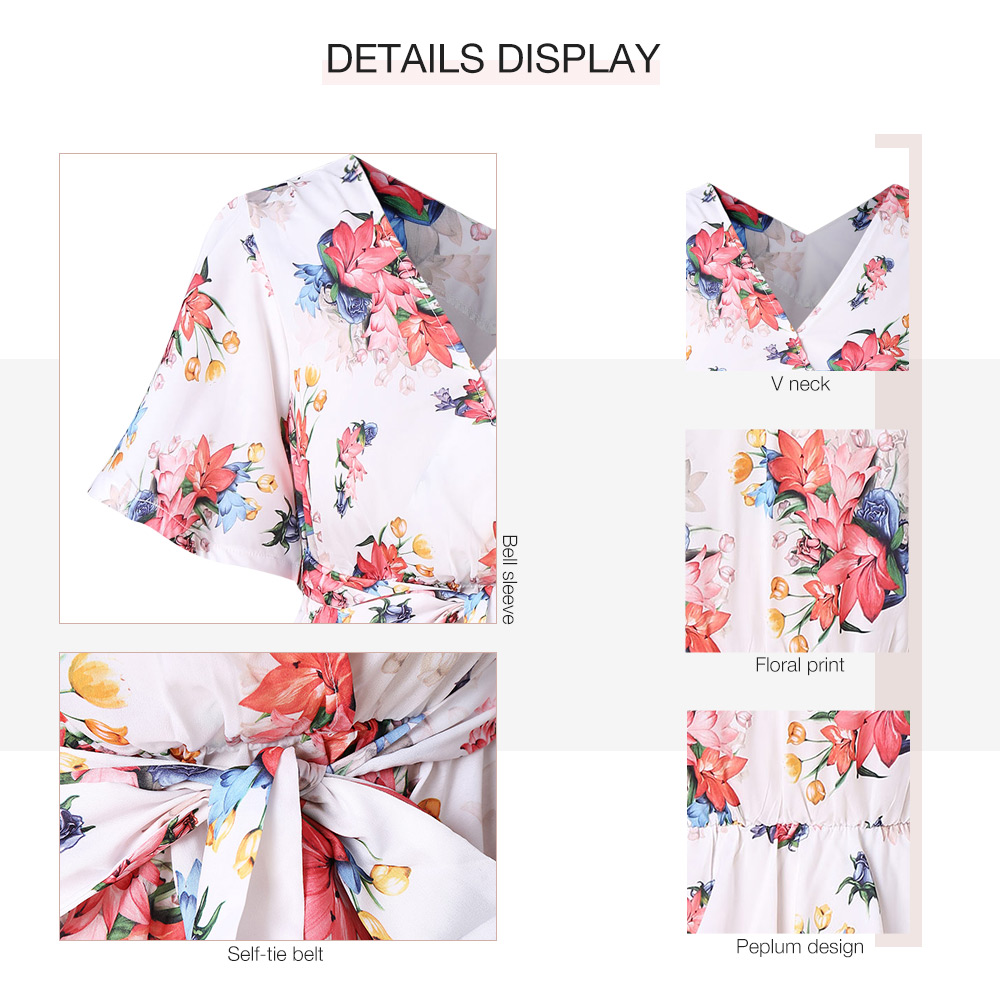 Plus Size Floral Print Belted Blouse
