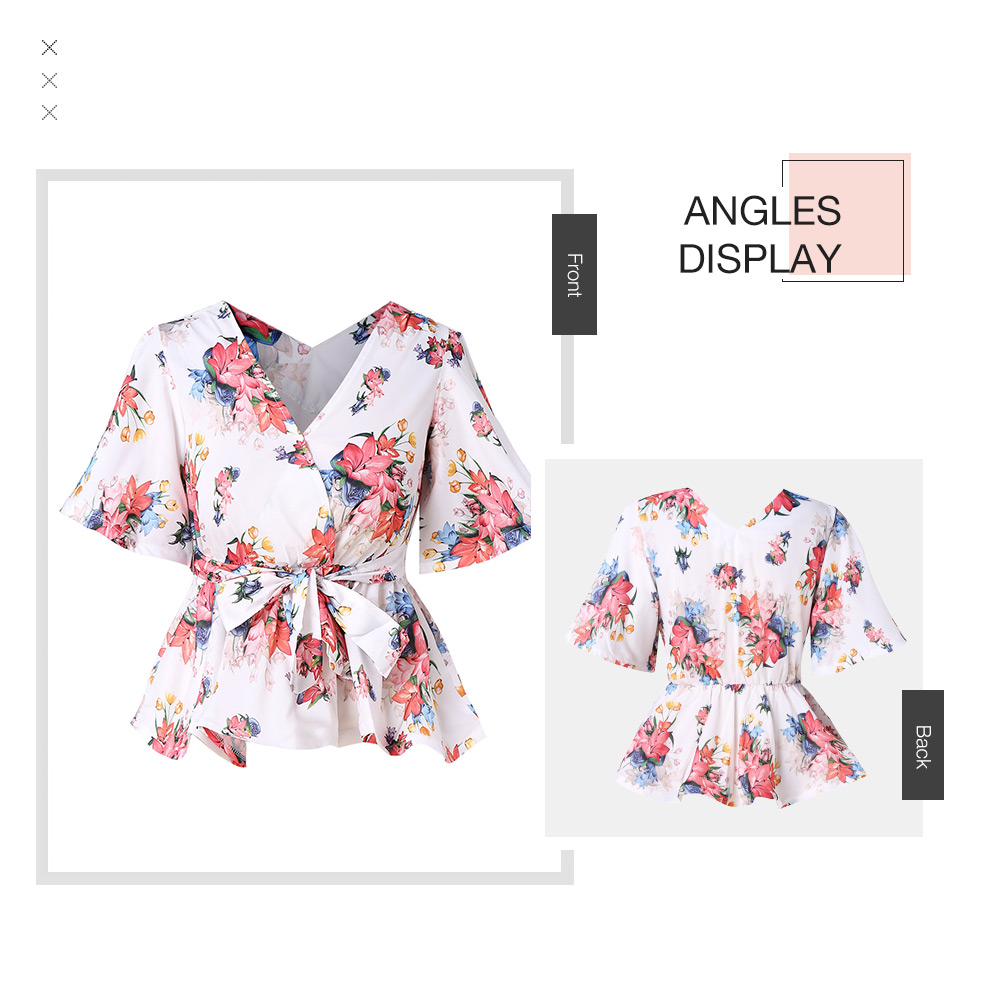 Plus Size Floral Print Belted Blouse