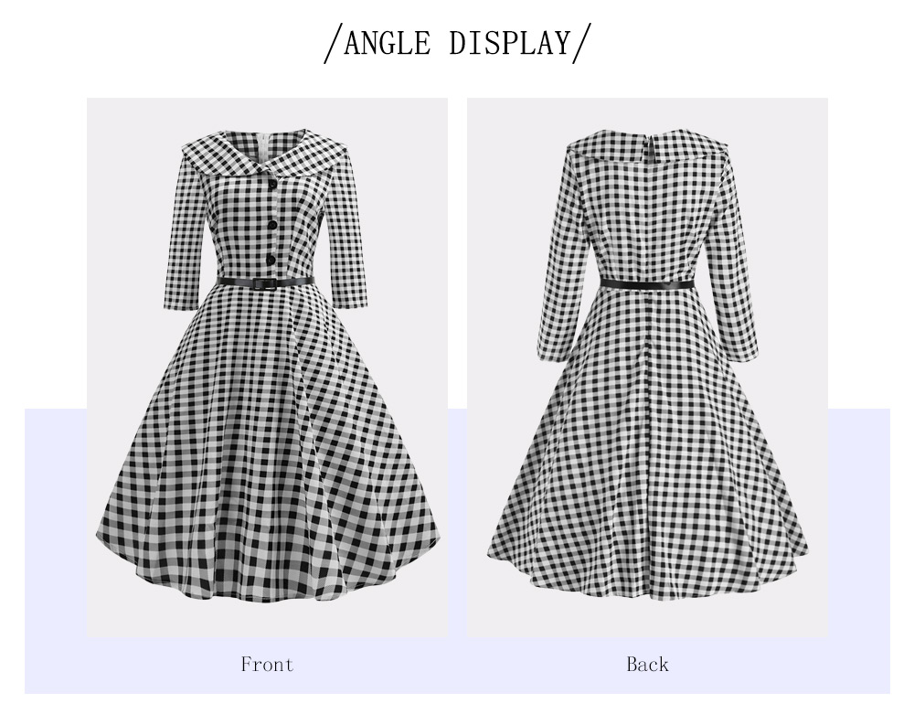 Long Sleeves Plaid Belted Vintage Dress