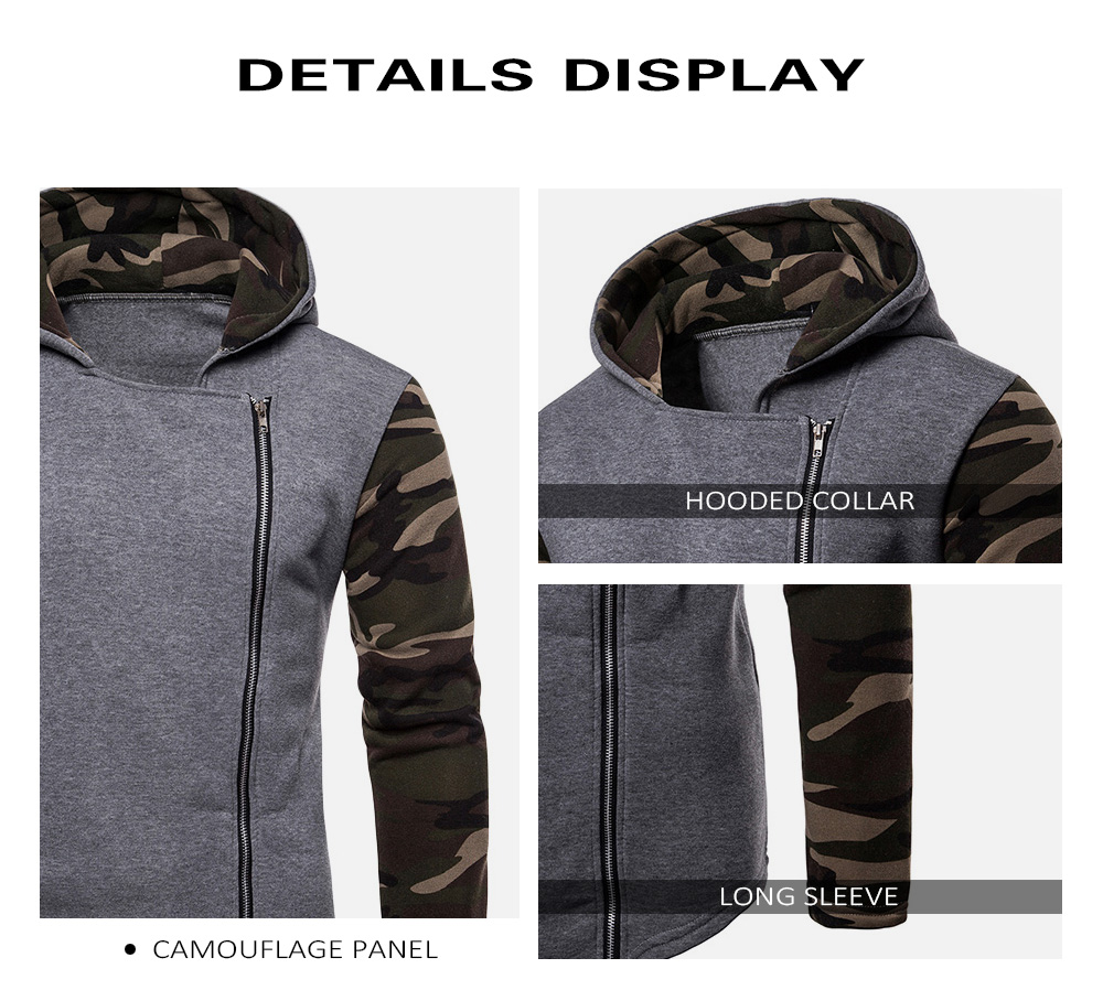 Asymmetric Camouflage Panel Zip Up Hoodie