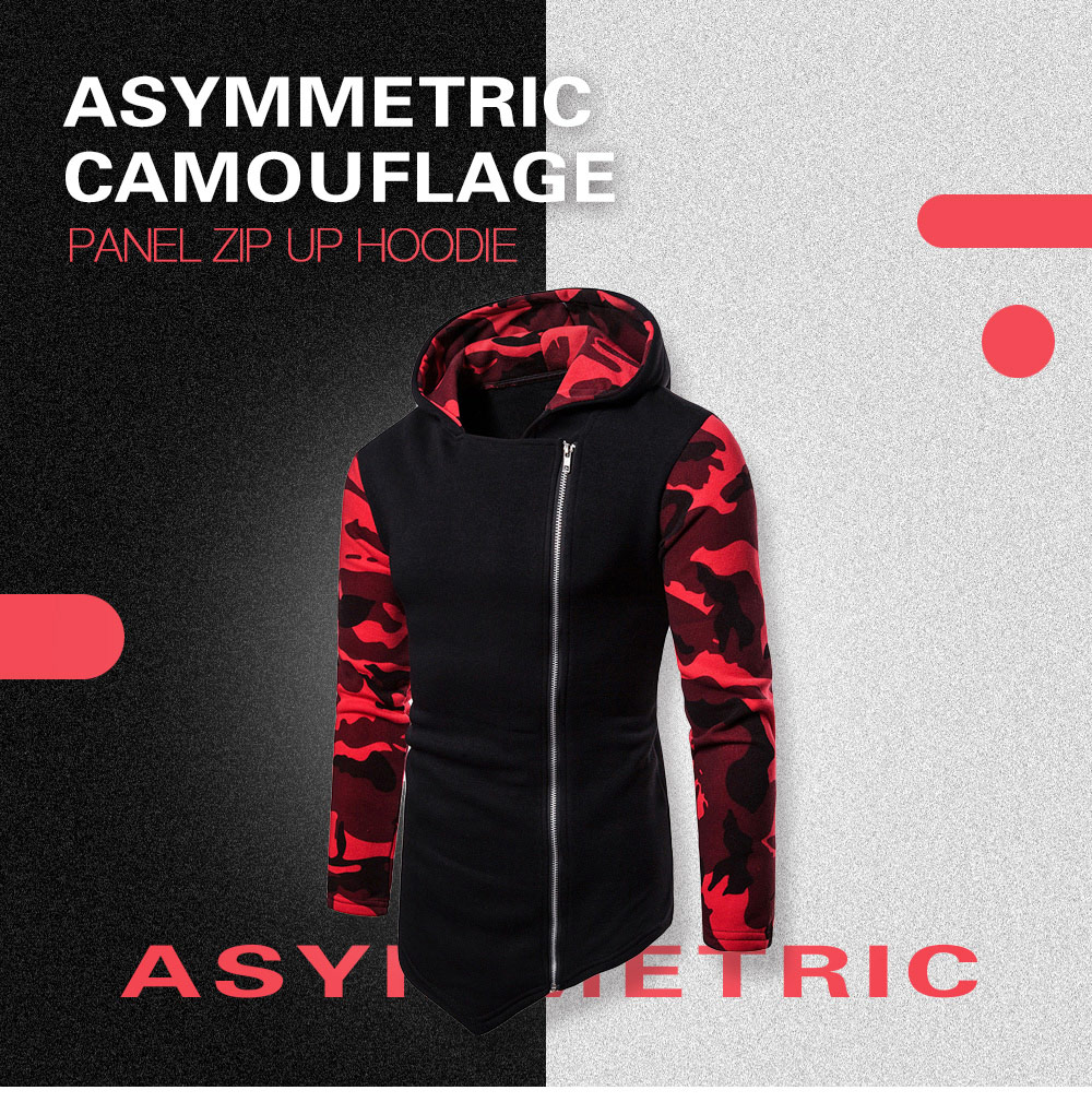 Asymmetric Camouflage Panel Zip Up Hoodie