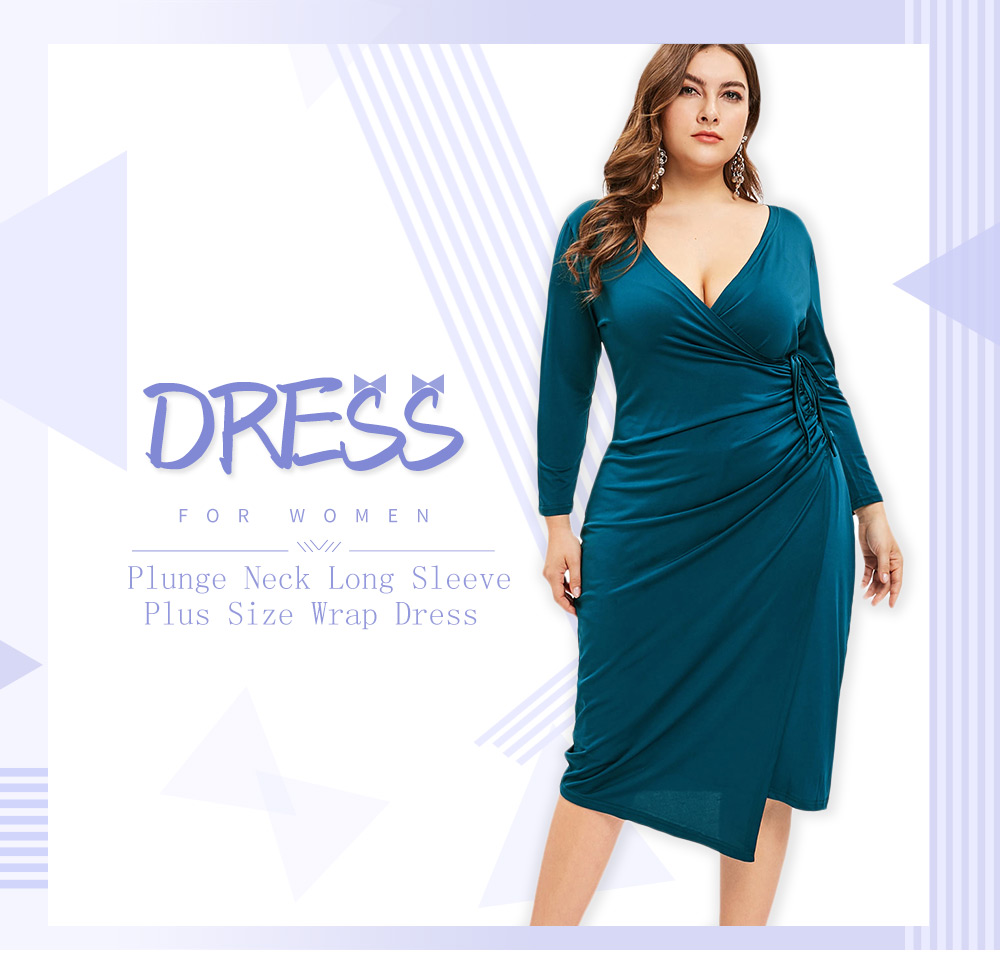 Plus Size Plunging Neck Bodycon Knee Length Dress