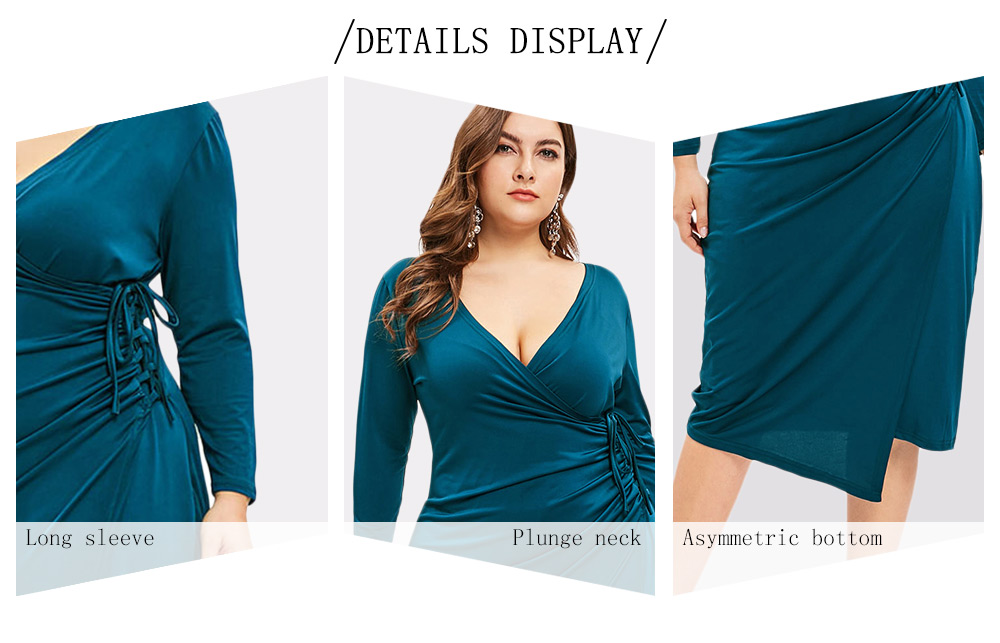 Plus Size Plunging Neck Bodycon Knee Length Dress