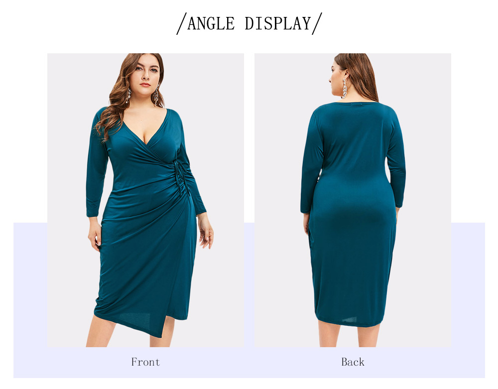 Plus Size Plunging Neck Bodycon Knee Length Dress