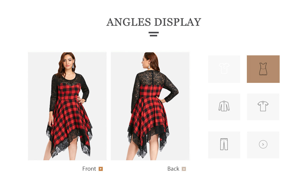 Plus Size Long Sleeve Asymmetric Plaid Dress