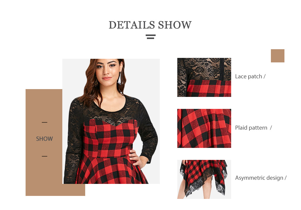 Plus Size Long Sleeve Asymmetric Plaid Dress