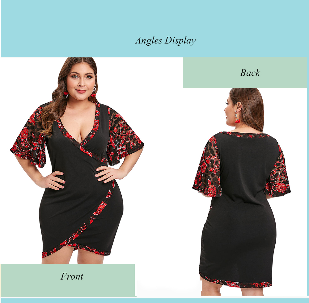 Plus Size Contrast Lace Trim Bodycon Dress