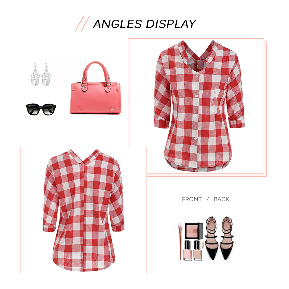 Front Pocket Plaid High Low Blouse