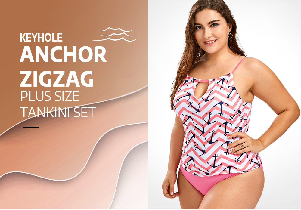 Keyhole Anchor Zigzag Plus Size Tankini Set