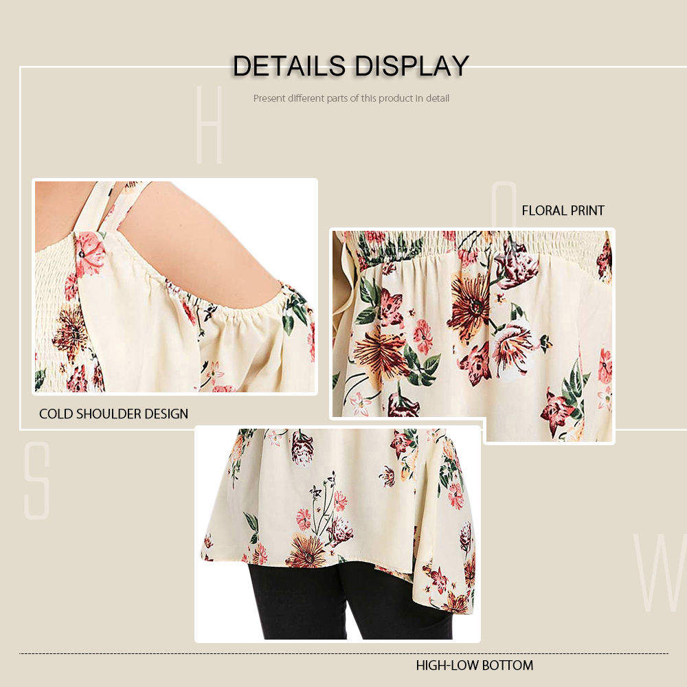 Plus Size Floral Print Cold Shoulder Smocked Blouse