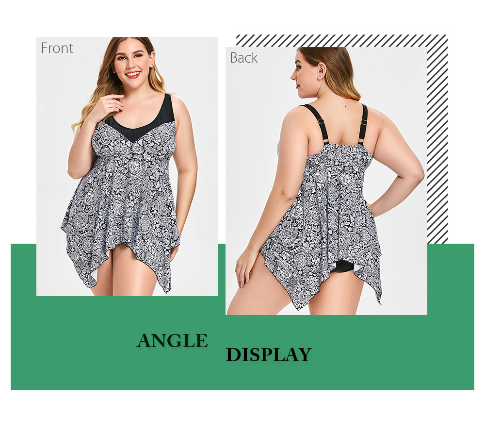 Plus Size Abstract Pattern Asymmetrical Tankini Set