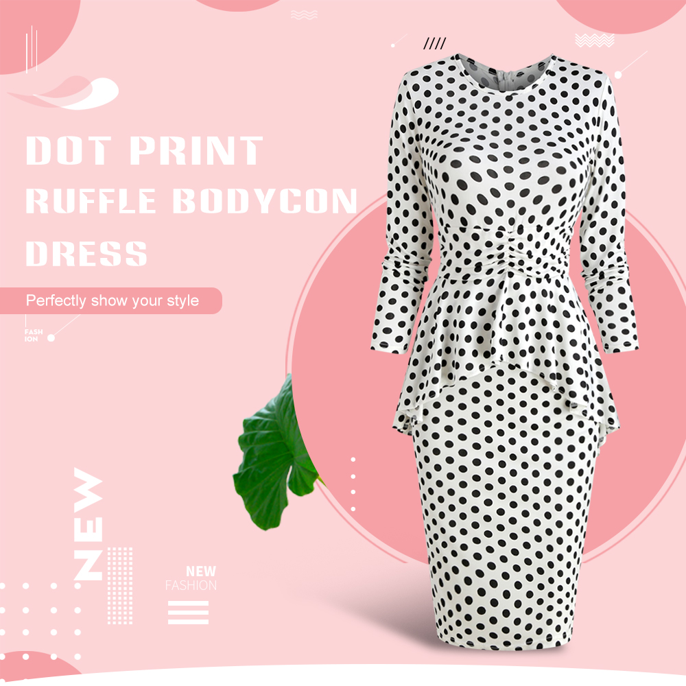 Polka Dot Ruffle Bodycon Dress