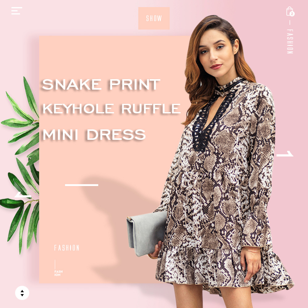 Snake Print Keyhole Ruffle Mini Dress