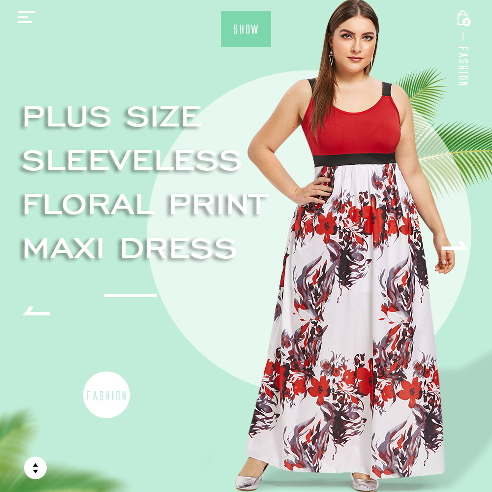 Empire Waist Floral Print Plus Size Maxi Dress