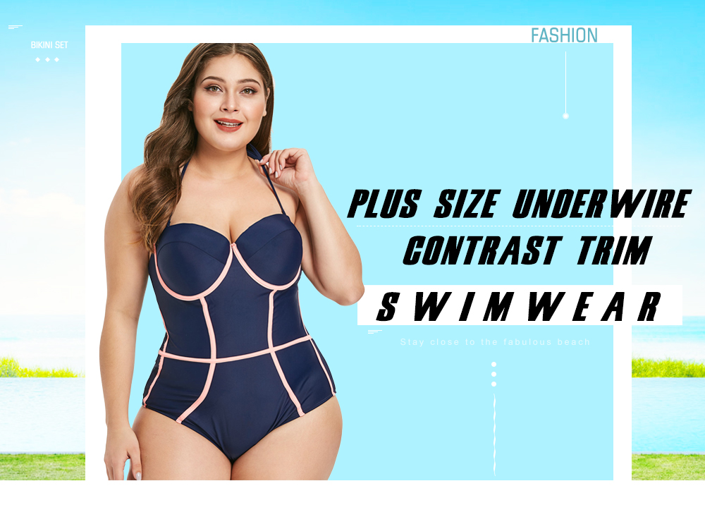 Plus Size Underwire Contrast Trim Swimwear