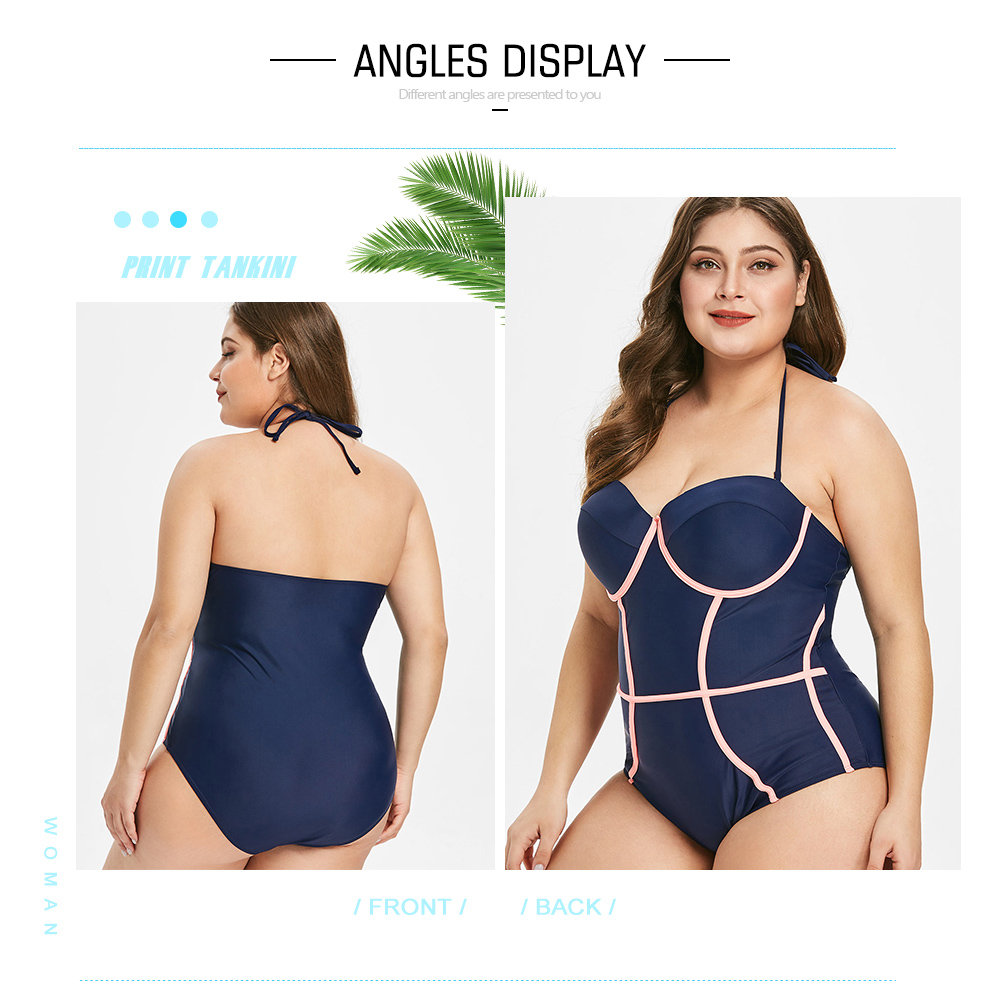 Plus Size Underwire Contrast Trim Swimwear