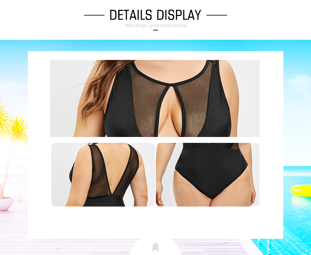 Keyhole Plus Size Mesh Panel Backless Swimsuit