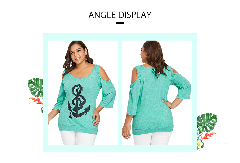 Plus Size Cutout Three Quarter Sleeve T-shirt