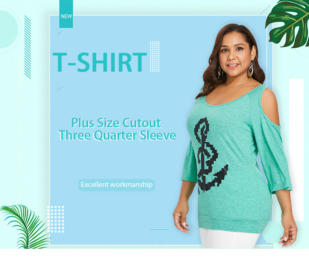 Plus Size Cutout Three Quarter Sleeve T-shirt