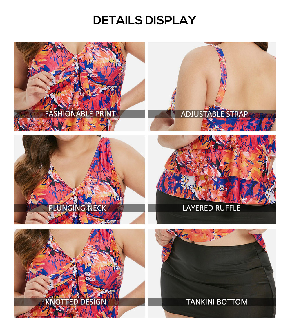 Layered Ruffle Plus Size Printed Tankini Set