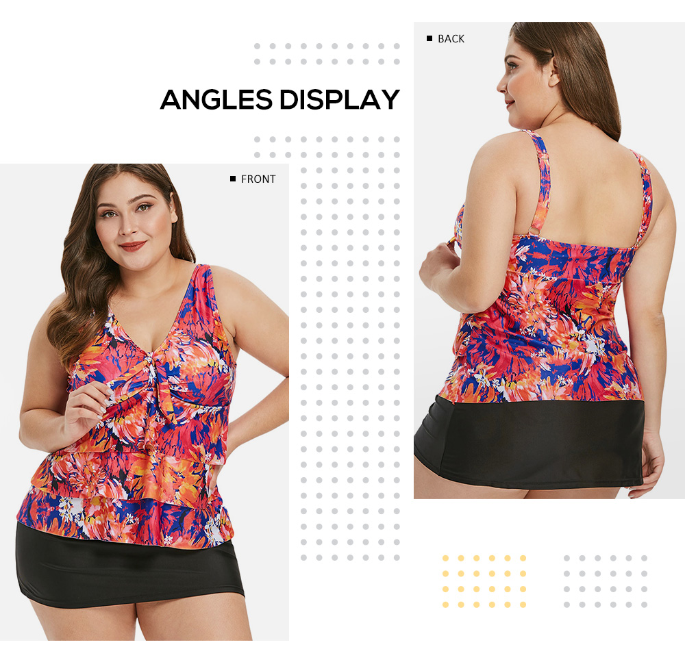 Layered Ruffle Plus Size Printed Tankini Set