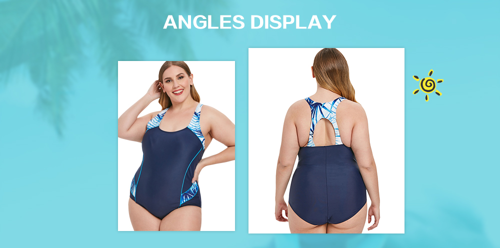 Back Cut Out Plus Size Printed Swimwear