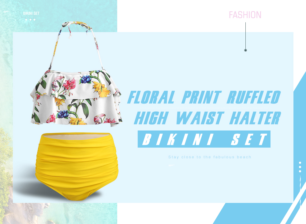 Floral High Waist Halter Bikini Set