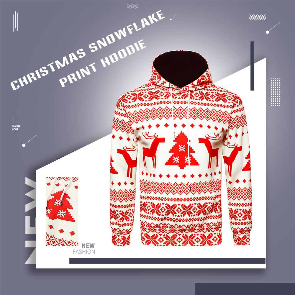 Hooded Christmas Snowflake Geometric Print Hoodie