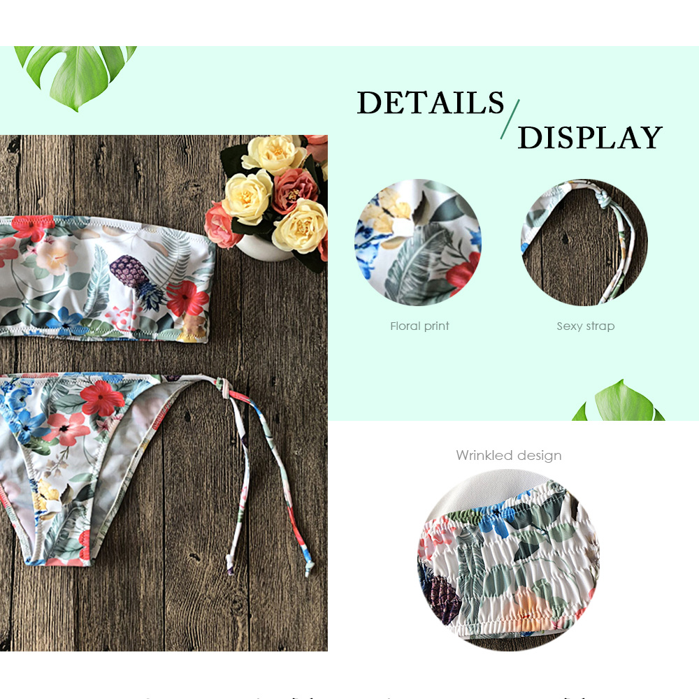 Trendy Floral Print Strap Low Waist Padded Women Bikini Set