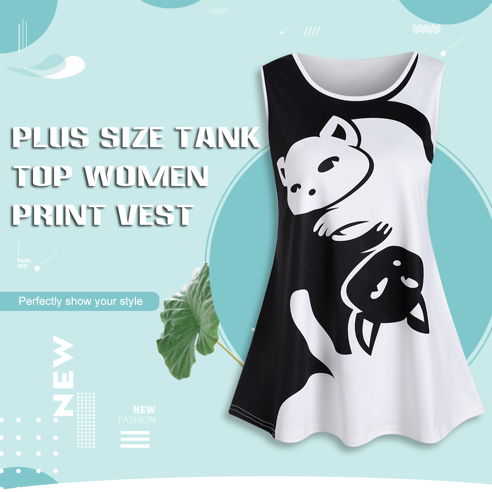 Two Tone Plus Size Cat Pattern Tank Top