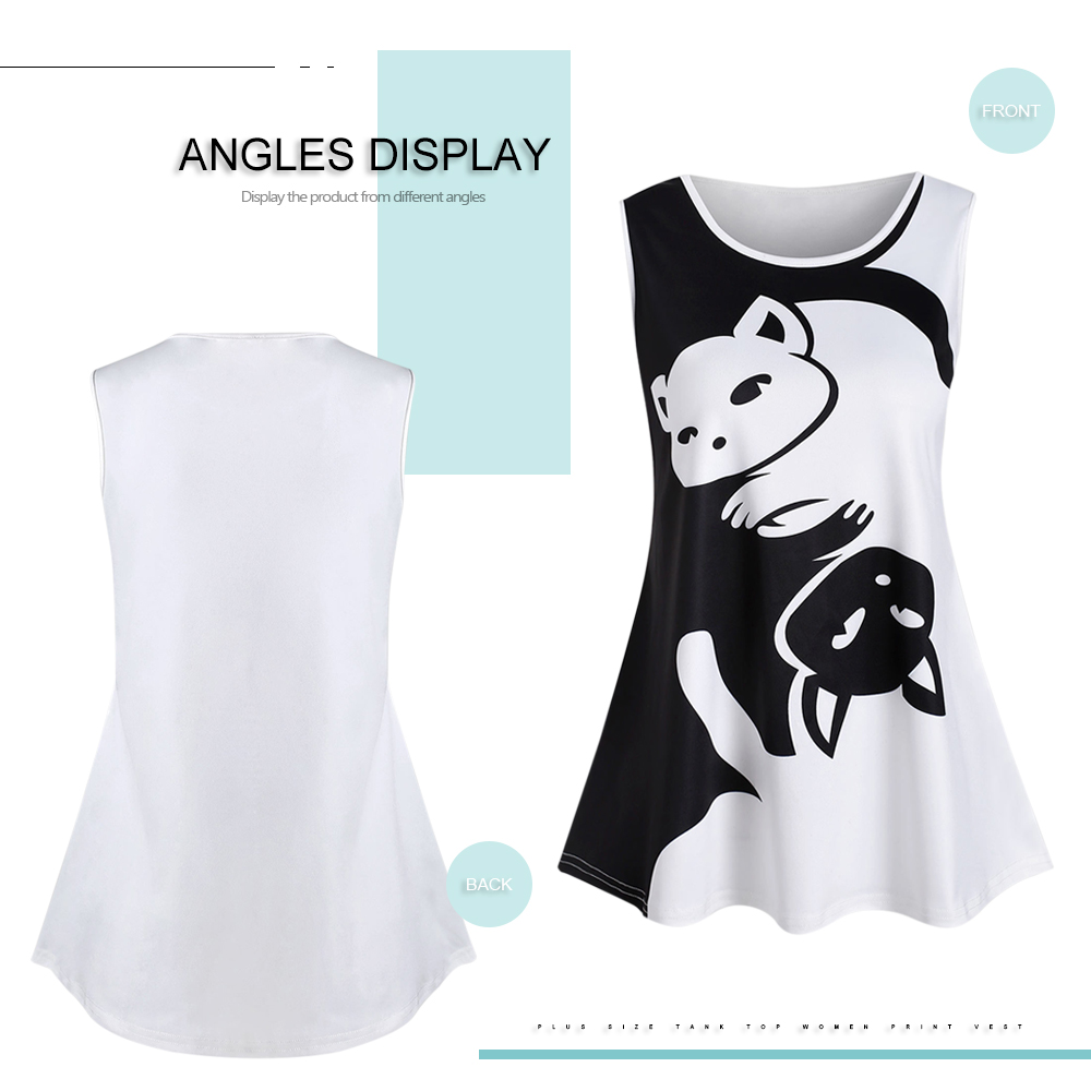 Two Tone Plus Size Cat Pattern Tank Top