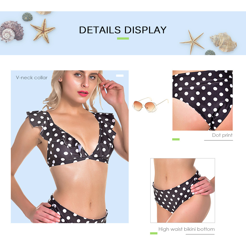Women V-neck Dot Print Sexy Vintage Bikini Set Swimsuit Swimwear