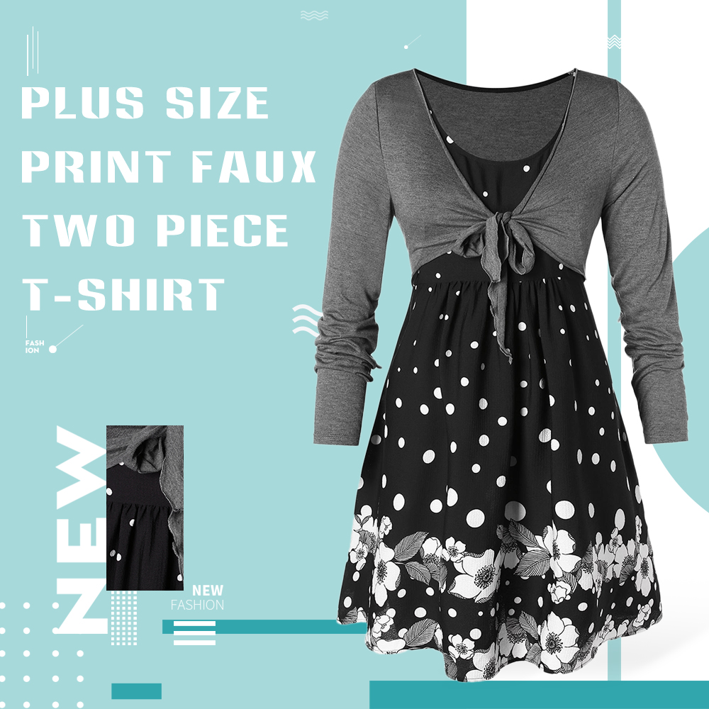 Plus Size Polka Dot False Two Piece T-shirt