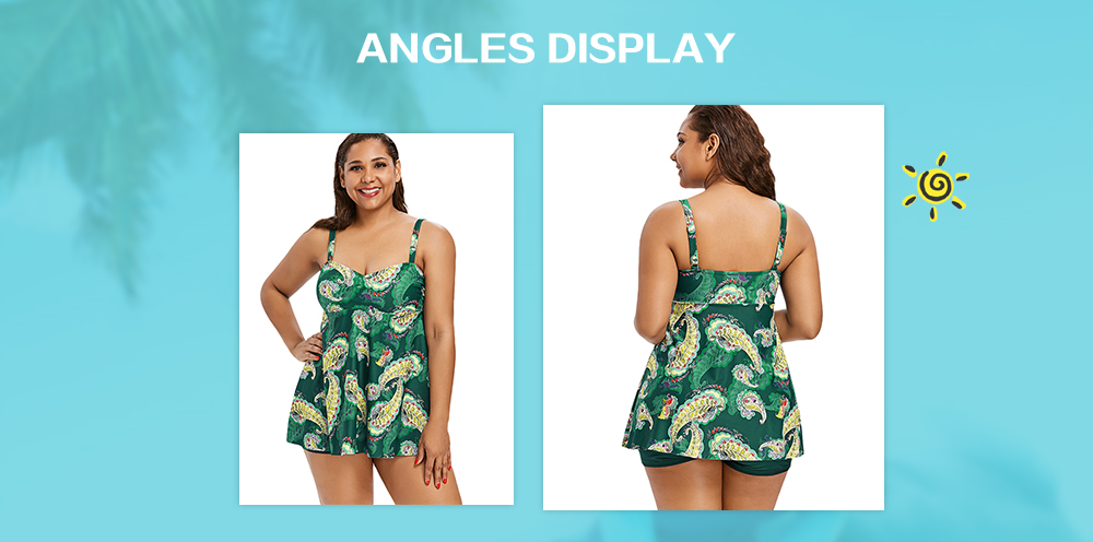 Plus Size Paisley Print Padded Tankini Set